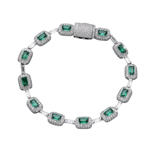 NUME Emerald Ice Link Bracelet – Iced Out Baguette & Halo Design