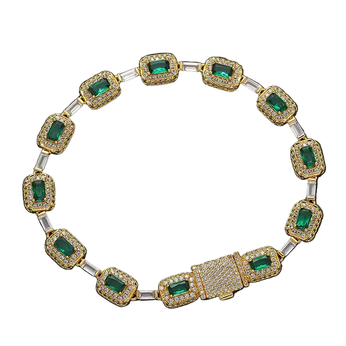 NUME Emerald & Gold Ice Link Bracelet – Iced Out Baguette & Halo Design